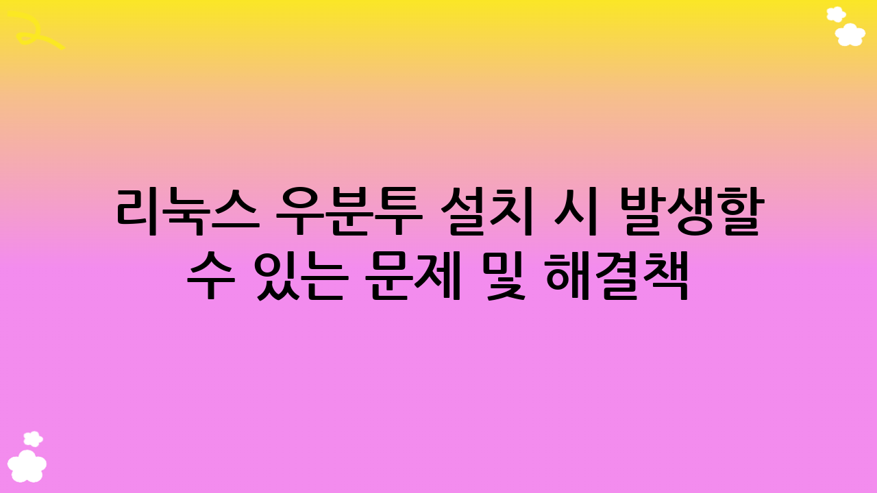 리눅스 우분투 설치 시 발생할 수 있는 문제 및 해결책